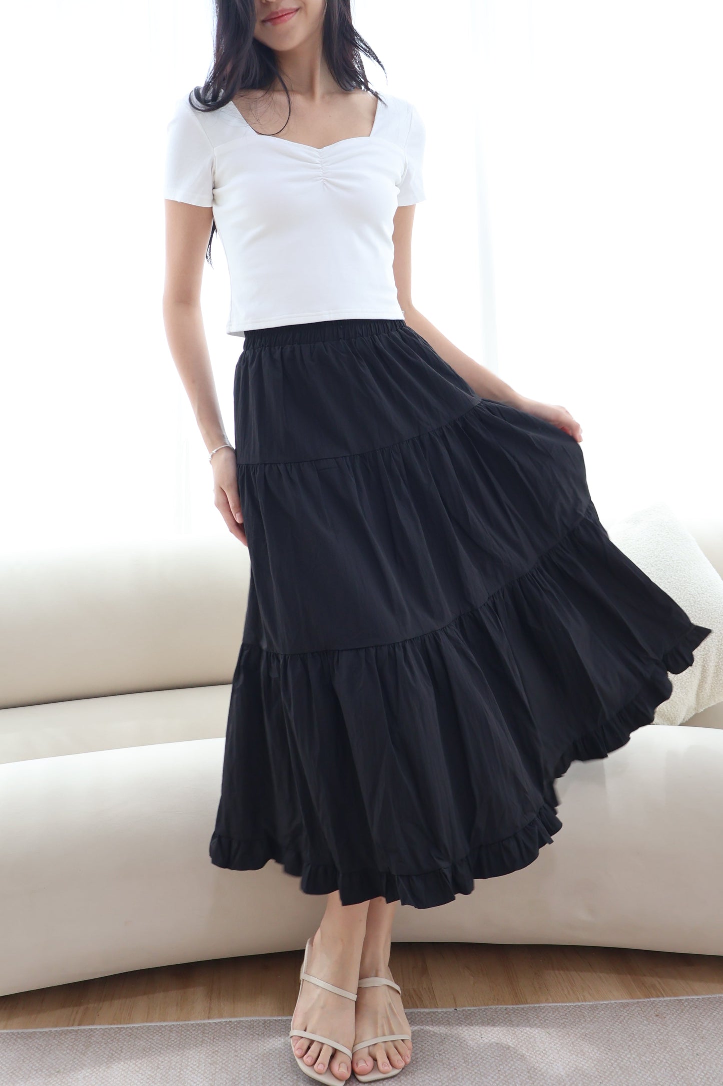 Dazie Ruffle Hem Maxi Skirt In Black