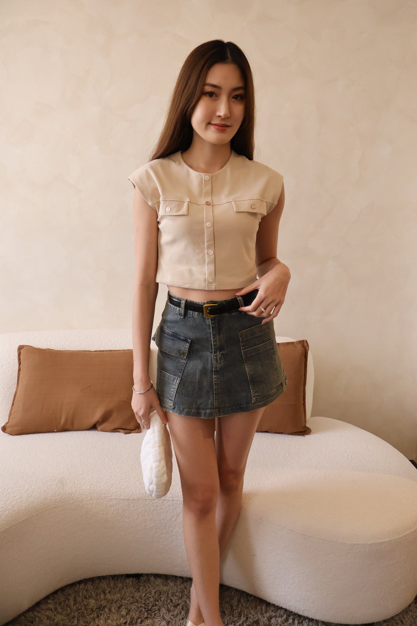 Jesse Button Top In Khaki