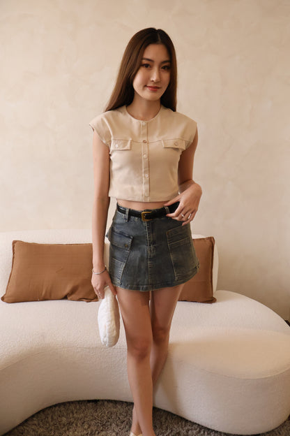 Jesse Button Top In Khaki