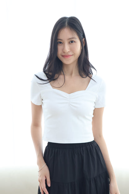 Greta Sweetheart Ruched Top In White