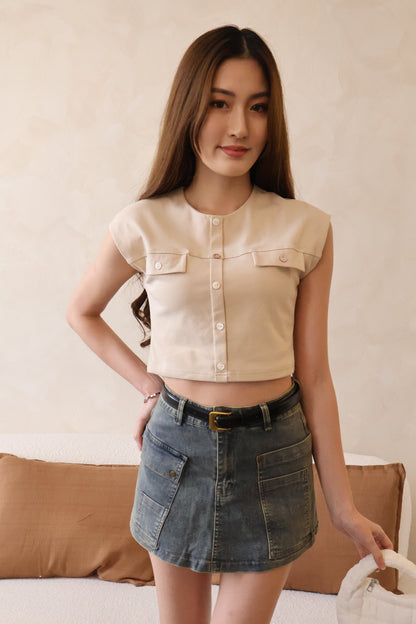 Jesse Button Top In Khaki