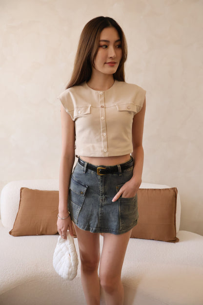 Jesse Button Top In Khaki