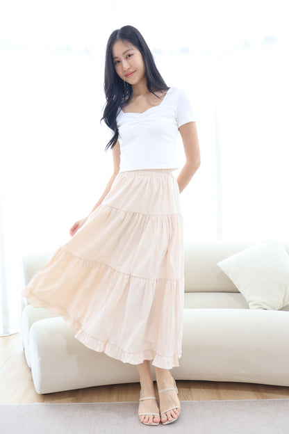 Dazie Ruffle Hem Maxi Skirt In Cream