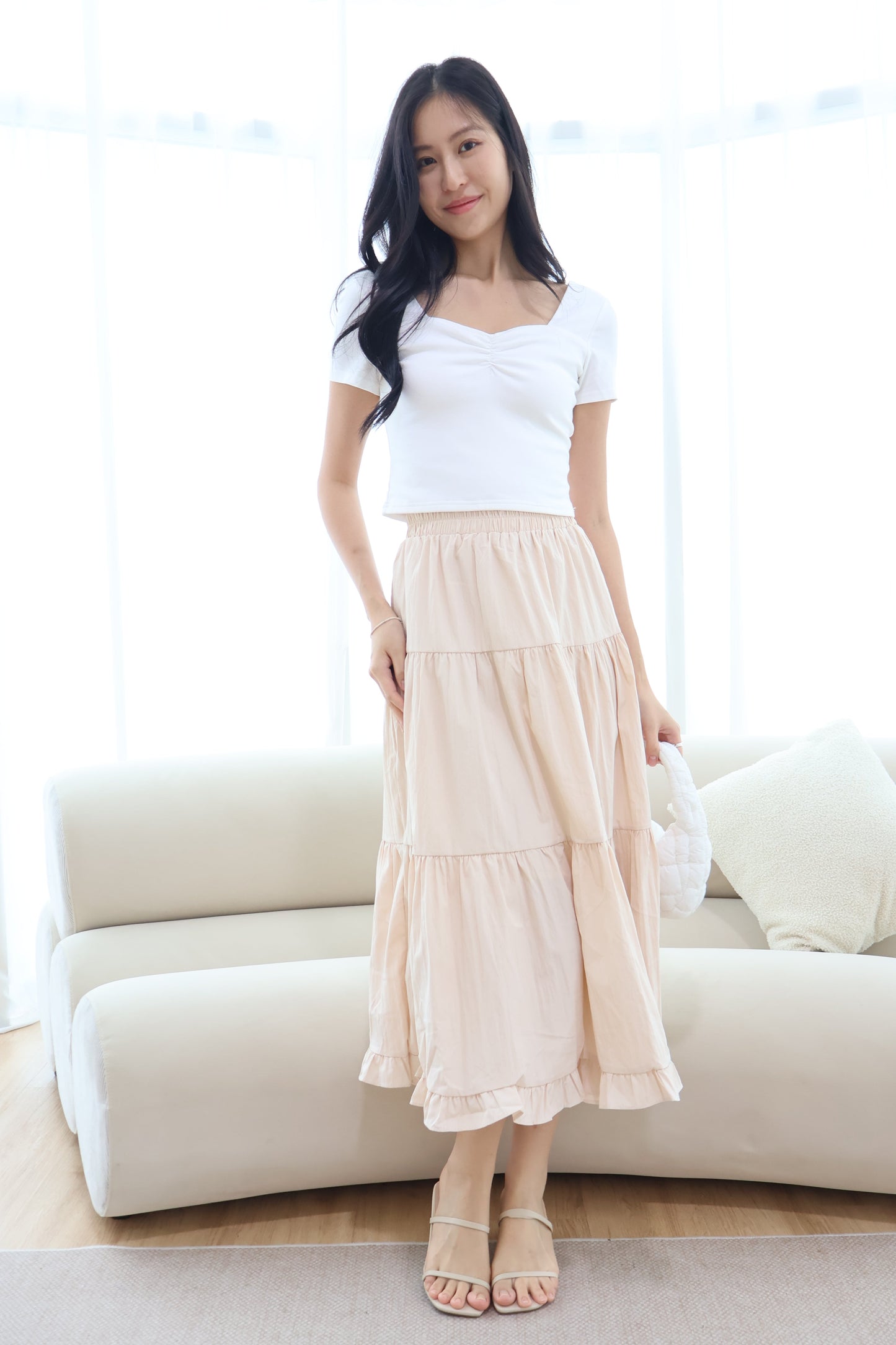 Dazie Ruffle Hem Maxi Skirt In Cream