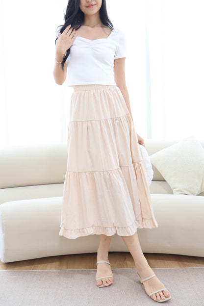 Dazie Ruffle Hem Maxi Skirt In Cream
