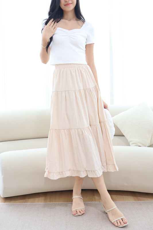 Dazie Ruffle Hem Maxi Skirt In Cream