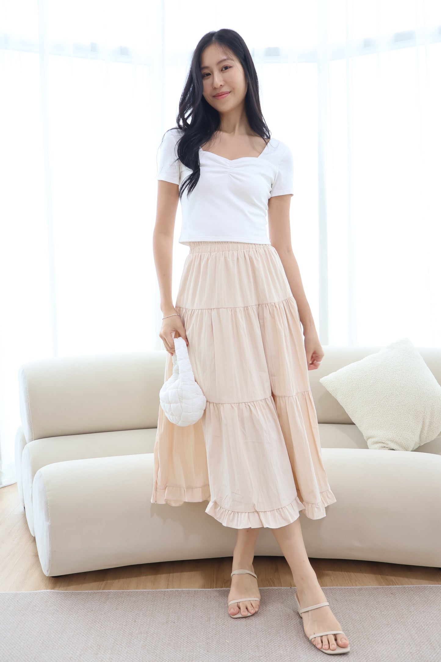 Dazie Ruffle Hem Maxi Skirt In Cream
