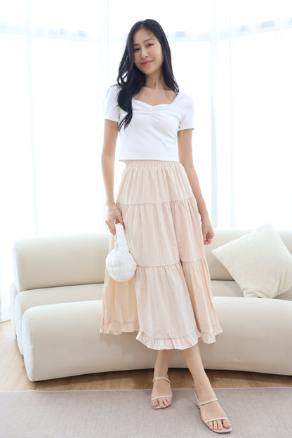 Dazie Ruffle Hem Maxi Skirt In Cream