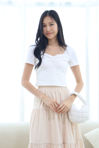 Greta Sweetheart Ruched Top In White