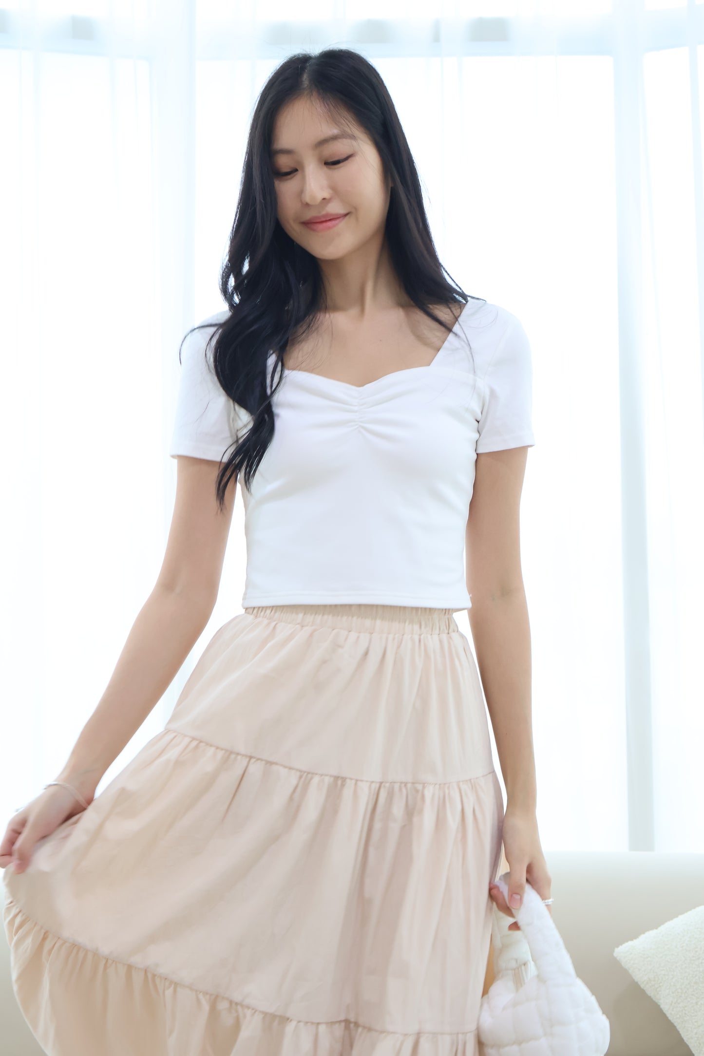 Greta Sweetheart Ruched Top In White