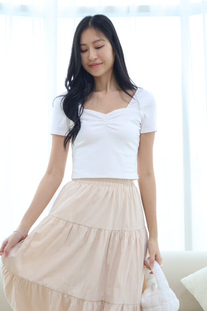 Greta Sweetheart Ruched Top In White