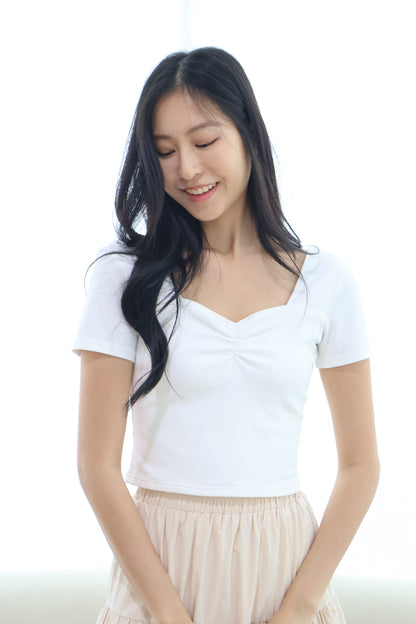 Greta Sweetheart Ruched Top In White