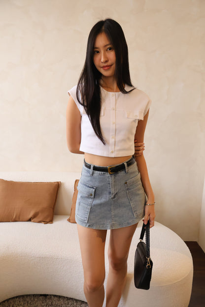 Lisa Belted Denim Skorts In Light Wash