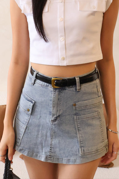 Lisa Belted Denim Skorts In Light Wash