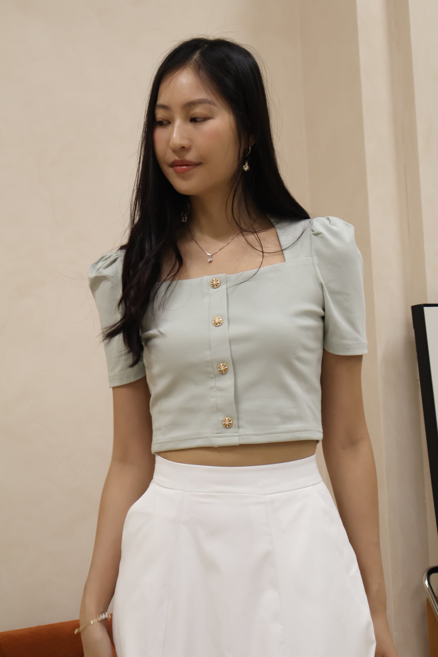 *New Shade* Sharlene Victorian Puff Sleeve Top In Mint