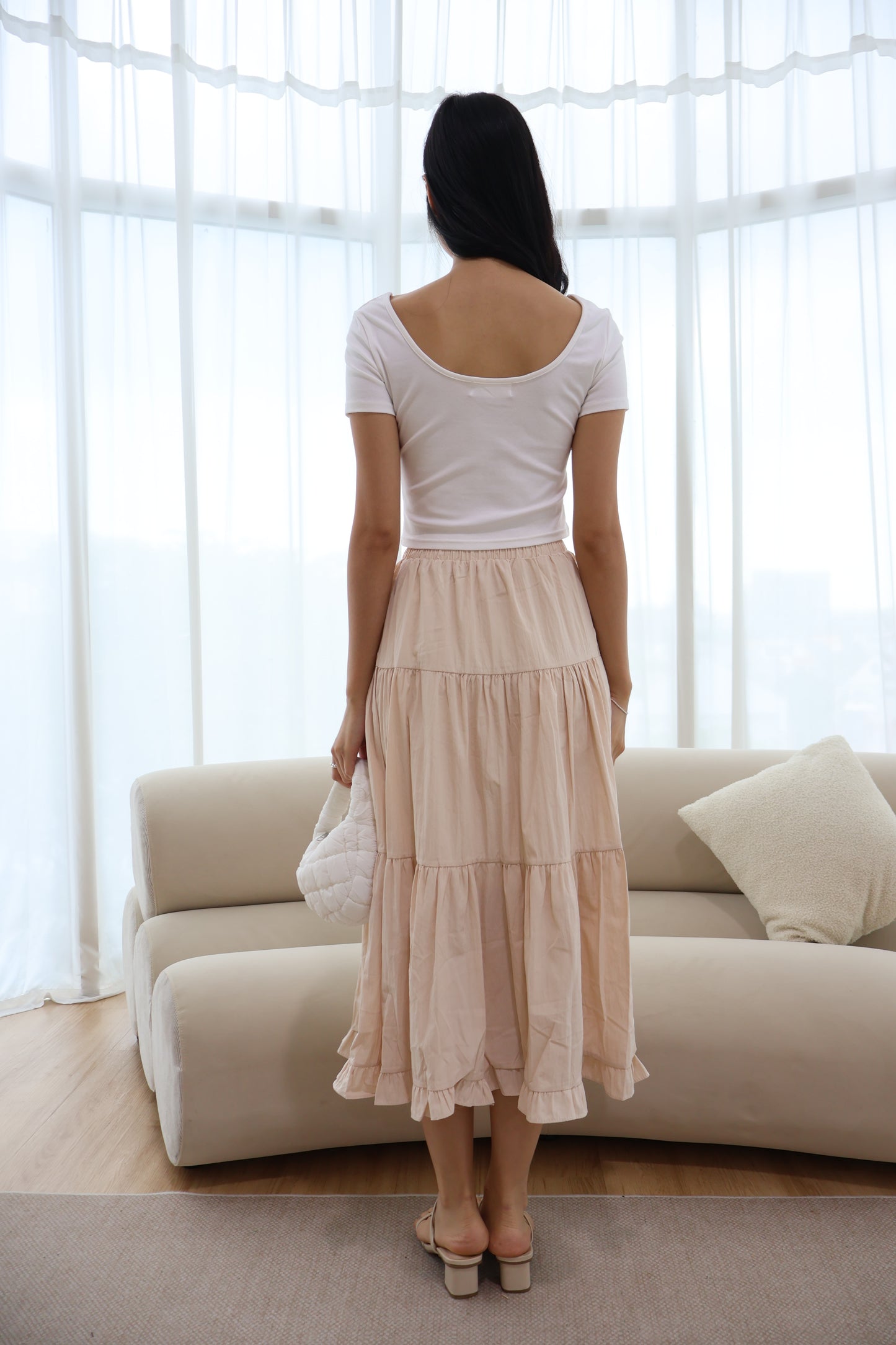 Dazie Ruffle Hem Maxi Skirt In Cream
