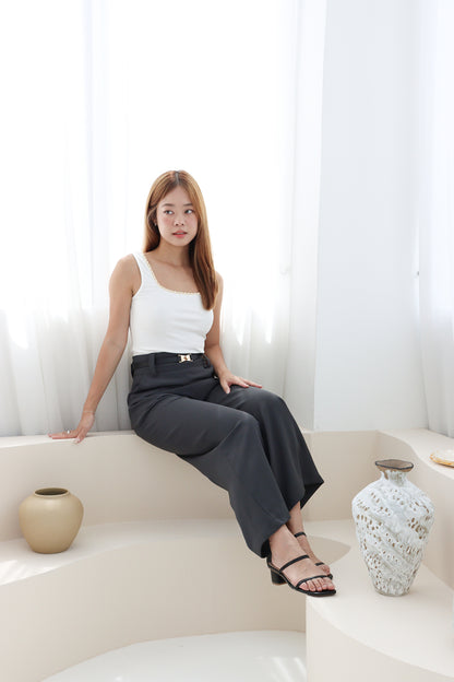 Sonrea Belted High Waist Pants in Grey