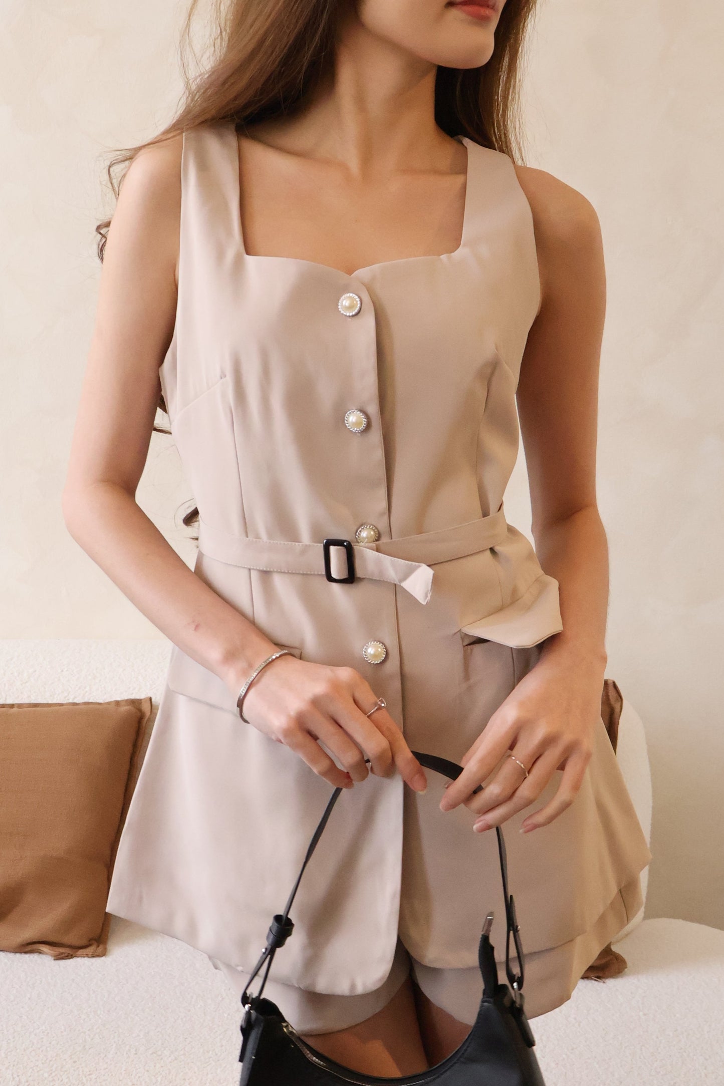 Pauline Pearl Vested Co-Ords Set In Nude Pink