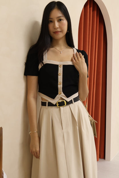 Trudy Pleated Pocket Midi Skirt With Belt In Cream