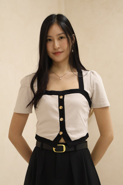 Amerlyn v2 Seashell Buttons Top In Taupe