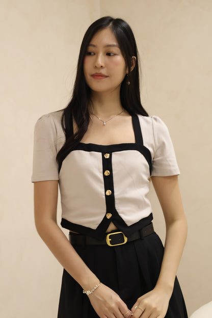 Amerlyn v2 Seashell Buttons Top In Taupe