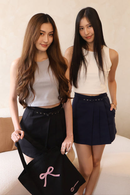 *Restocked* Skylar Pleated Belted Skorts In Navy