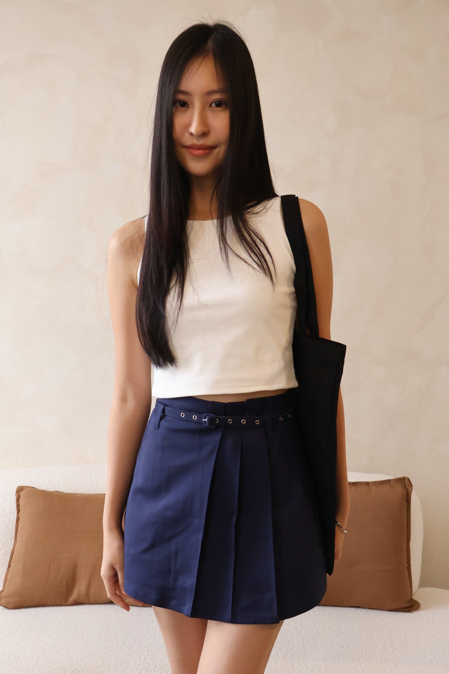 *Restocked* Skylar Pleated Belted Skorts In Navy