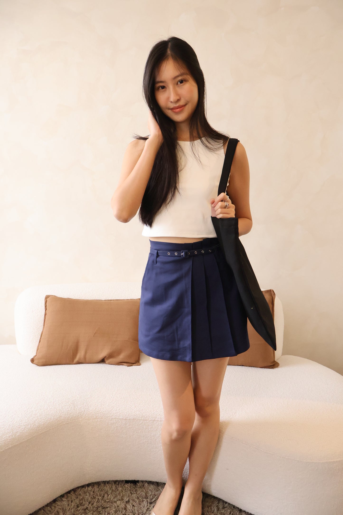 *Restocked* Skylar Pleated Belted Skorts In Navy