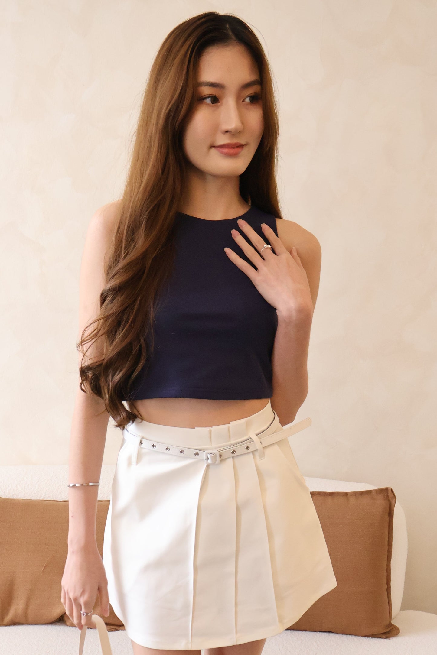 *Restocked* Skylar Pleated Belted Skorts In White