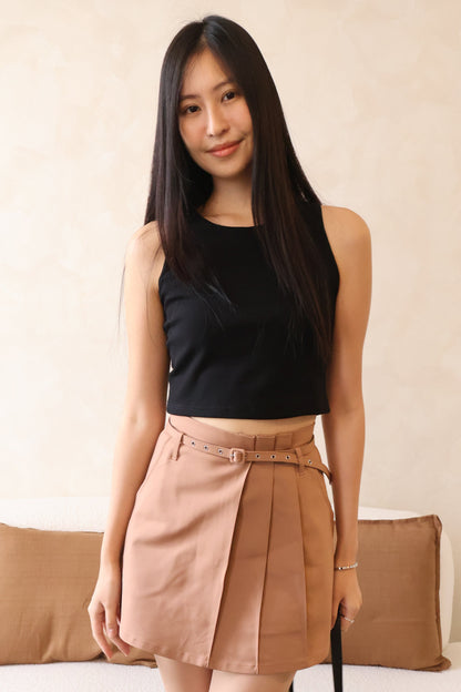 *Restocked* Skylar Pleated Belted Skorts In Brown