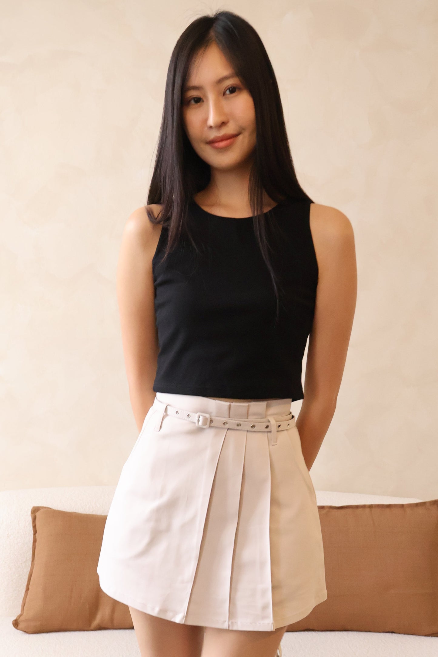 *Restocked* Skylar Pleated Belted Skorts In Light Grey