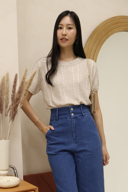 Kerlyn Cable Knit Patterned Top In Oat