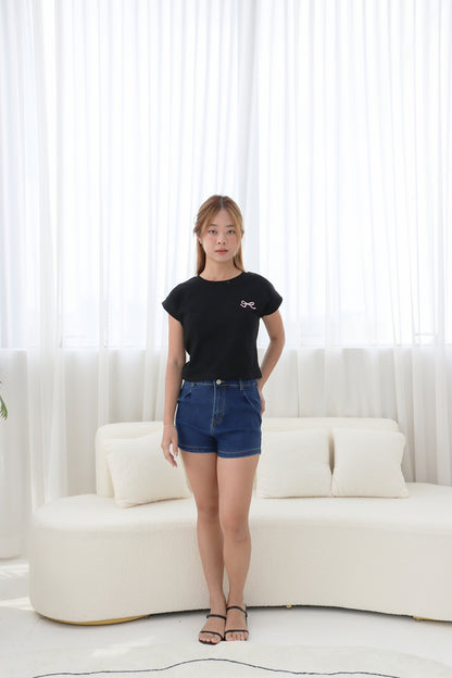 Brenda High Waisted Shorts in Dark Denim