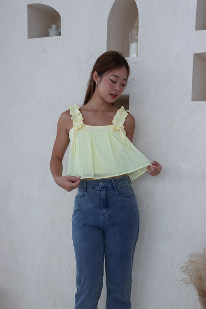 Sasha Ribbon Frills Top in Yellow