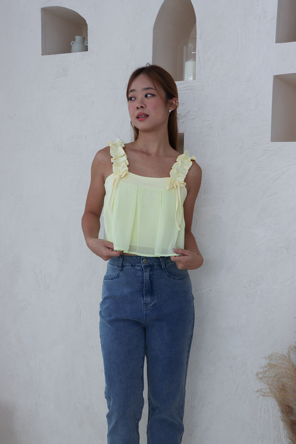 AVERYDAY Sasha Ribbon Frills Top in Yellow