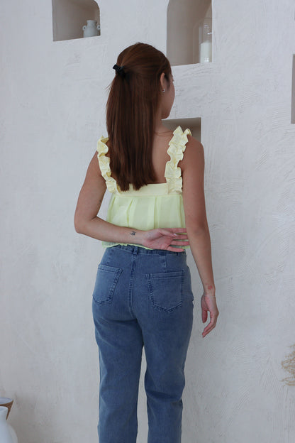 Sasha Ribbon Frills Top in Yellow