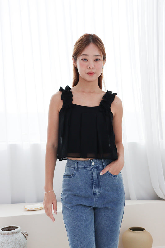 AVERYDAY Sasha Ribbon Frills Top in Black