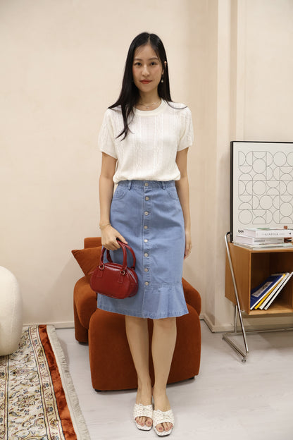 Kerlyn Cable Knit Patterned Top In Cream