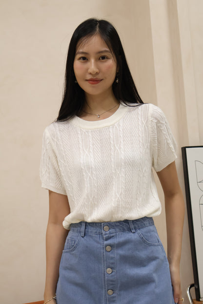 Kerlyn Cable Knit Patterned Top In Cream