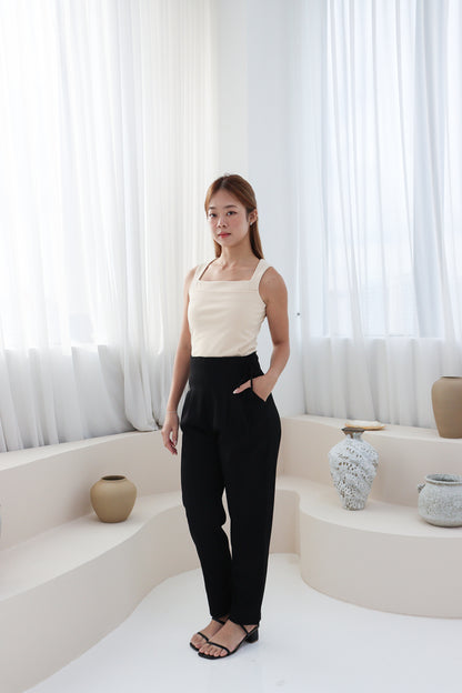 Amanda Ribbon-Tie Work Pants in Black