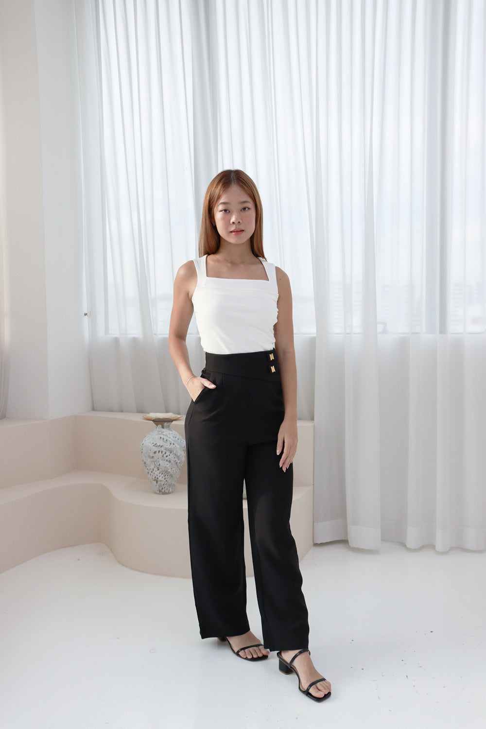 Averyday Melina High-Waist Butterfly Charm Pants in Black