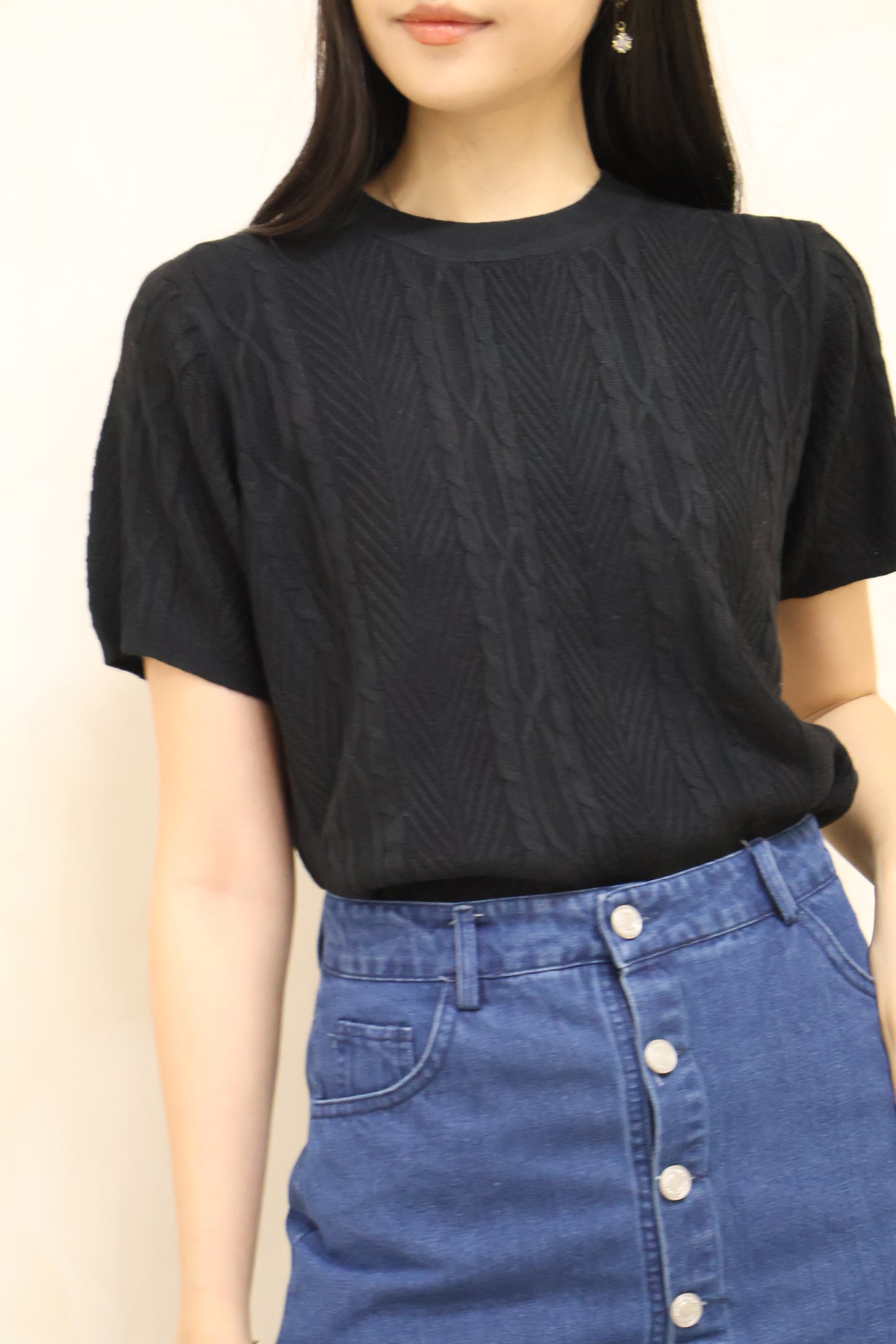 Kerlyn Cable Knit Patterned Top In Black