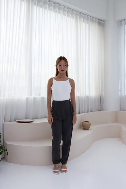 Amanda Ribbon-Tie Work Pants in Grey