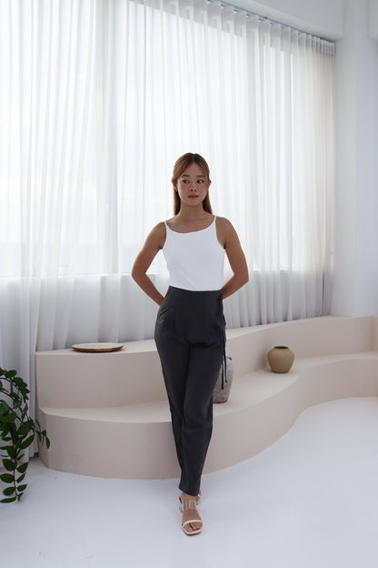 Amanda Ribbon-Tie Work Pants in Grey