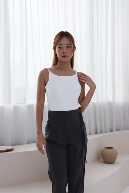 Amanda Ribbon-Tie Work Pants in Grey