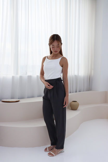 Amanda Ribbon-Tie Work Pants in Grey