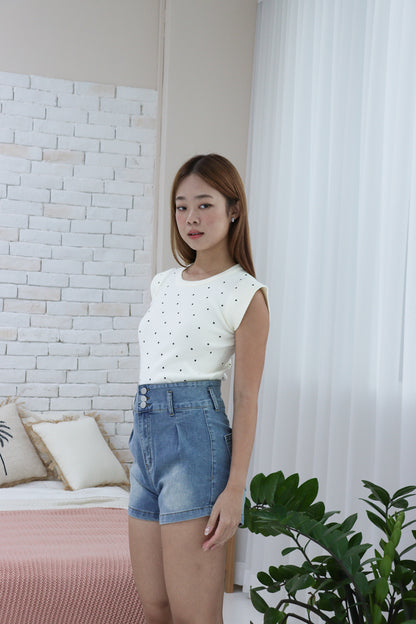 Amery Polka Dot Soft Knit Top in White