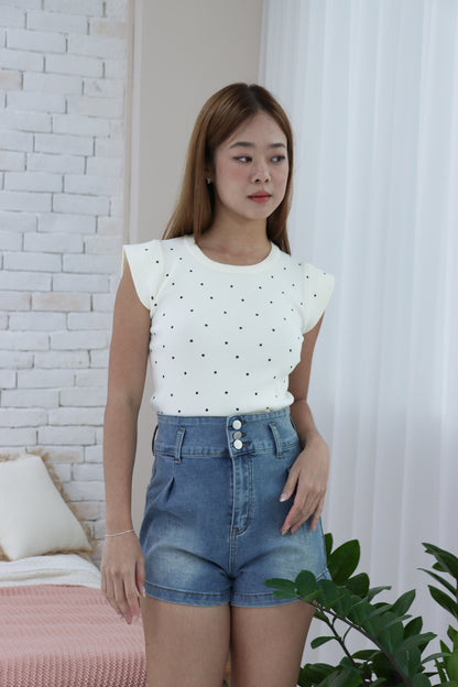 Amery Polka Dot Soft Knit Top in White