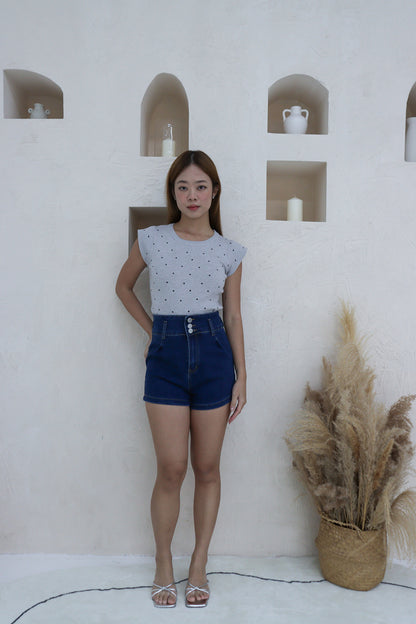 Amery Polka Dot Soft Knit Top in Grey