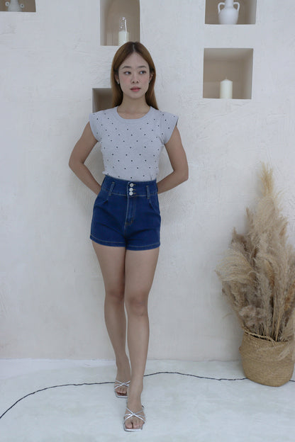 Brenda High Waisted Shorts in Dark Denim